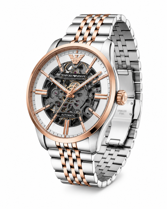 Rose Gold Skeleton Automatic Watch – Premium Two-Tone Stainless Steel Mechanical Timepiece