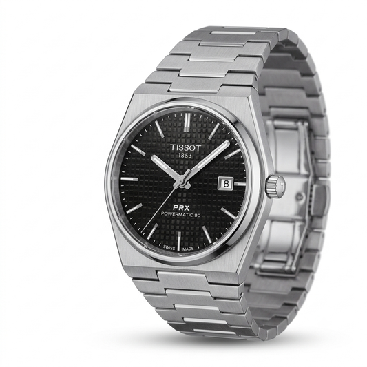 Silver Stainless Steel quartz Watch with Black Textured Dial