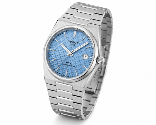 Silver Stainless Steel quartz Watch with Ice Blue Textured Dial