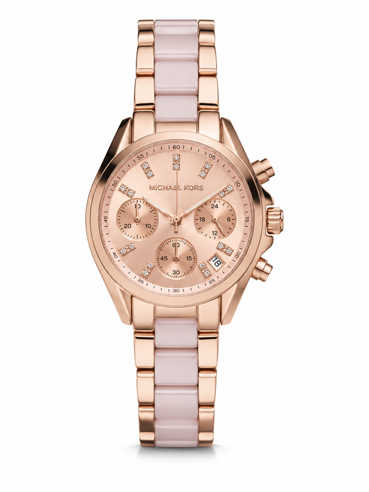 Rose Gold Blush Multi-Function Watch – Crystal Accent Chronograph Timepiece