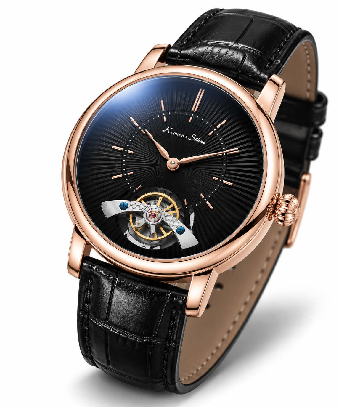 Luxury Rose Gold Black Automatic Skeleton Watch