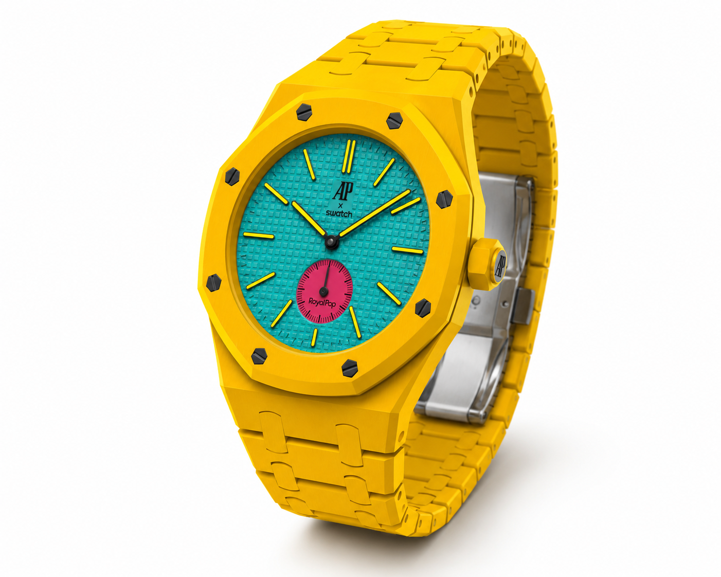 Vibrant Yellow Designer Sports Bracelet Watch with Turquoise Dial