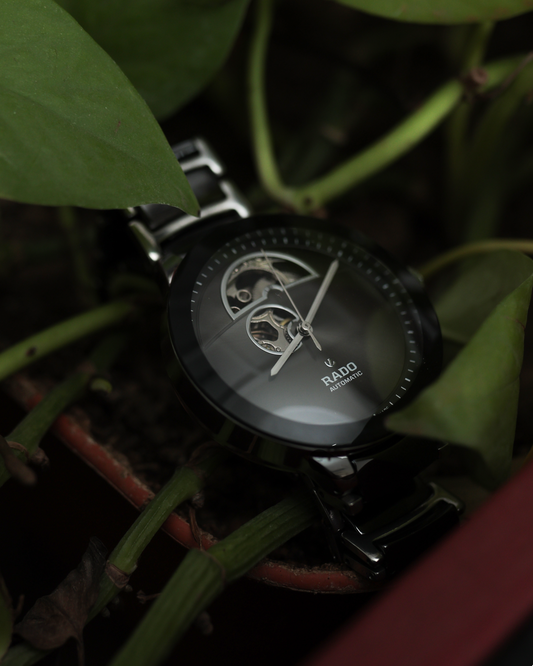Obsidian Eclipse Open-Heart Automatic Watch – Black Ceramic Bracelet & Skeleton Dial Edition