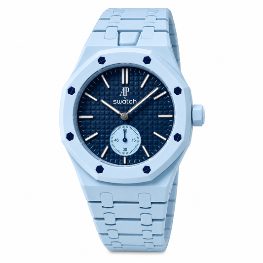 Sky Blue Designer Sports Bracelet Watch with Navy Textured Dial