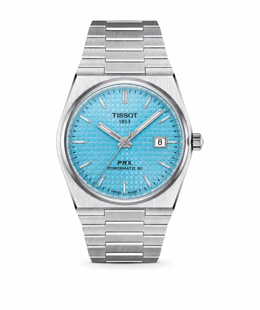 Ice Blue Textured Dial Watch – Stainless Steel Luxury Integrated Bracelet Timepiece