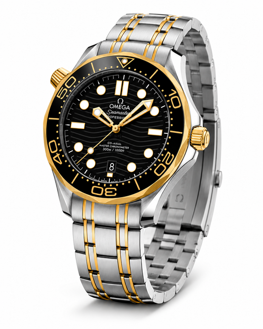 Premium Diver Style Watch – Gold & Silver Two-Tone Stainless Steel Luxury Timepiece
