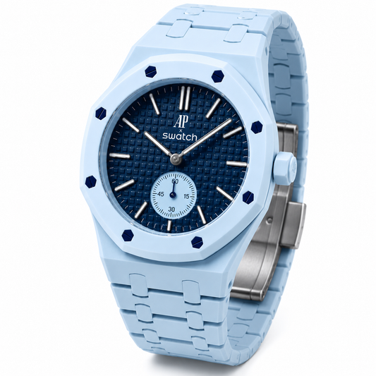 Sky Blue Designer Sports Bracelet Watch with Navy Textured Dial