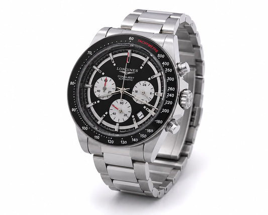 Shadow Racer Chronograph Watch – Black Panda Dial & Stainless Steel Sports Edition