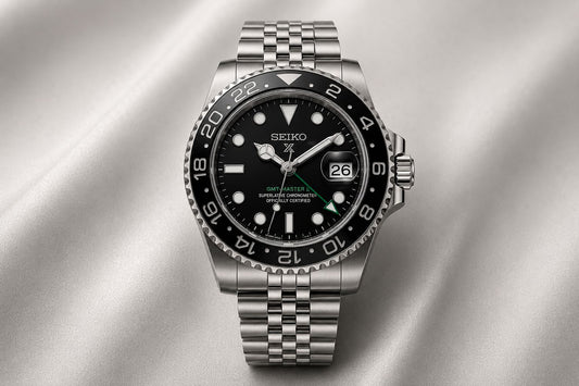Stainless Steel GMT Style Bracelet Watch with Black Dial