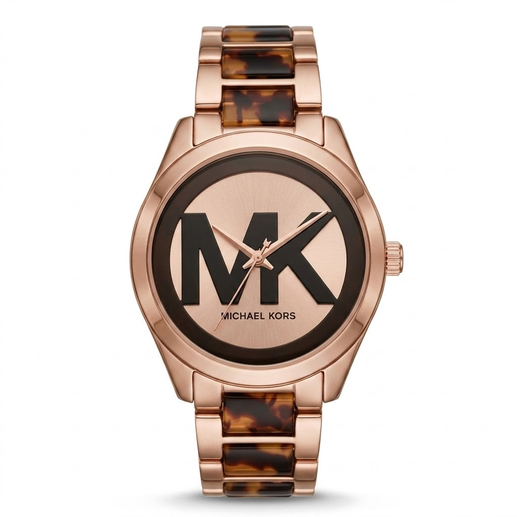 Women's Rose Gold Fashion Watch with Tortoise Pattern Bracelet