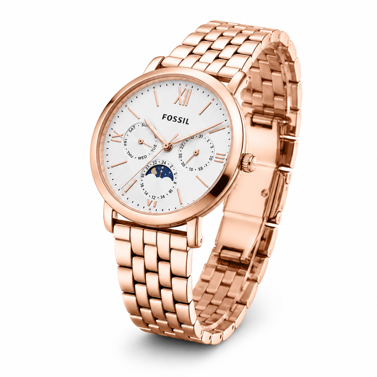 Rose Gold Moonphase Watch – Elegant Multi-Function Bracelet Timepiece