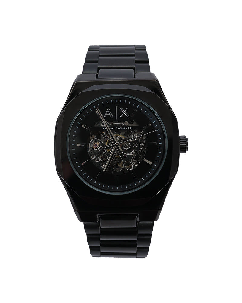 Obsidian Skeleton Automatic Watch – Matte Black Steel Edition