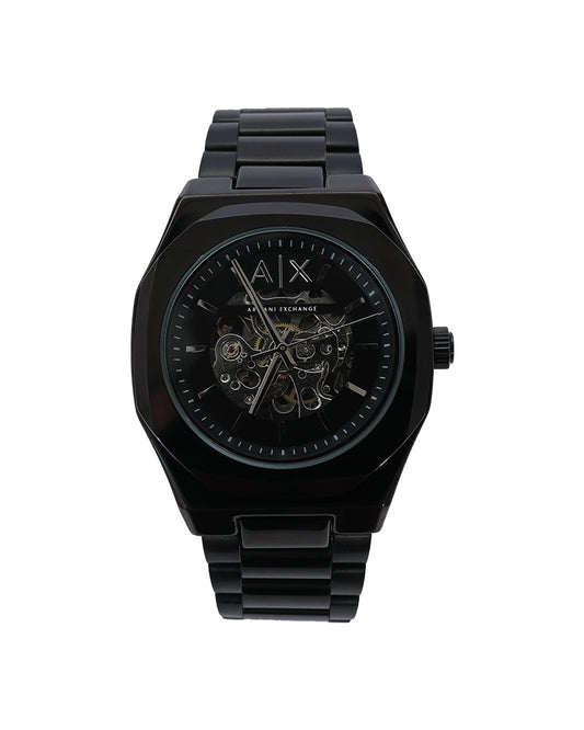 Obsidian Skeleton Automatic Watch – Matte Black Steel Edition