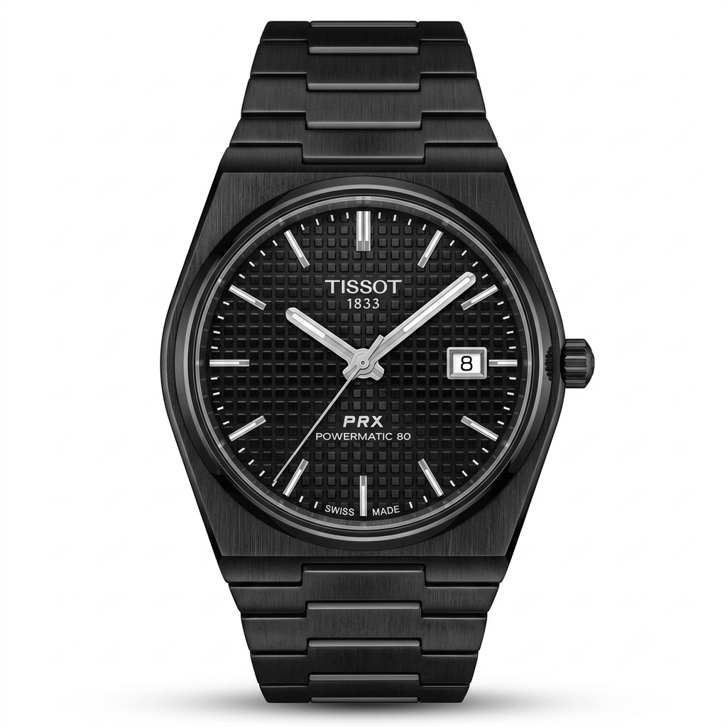 Black Stainless Steel Quartz Watch with Textured Dial