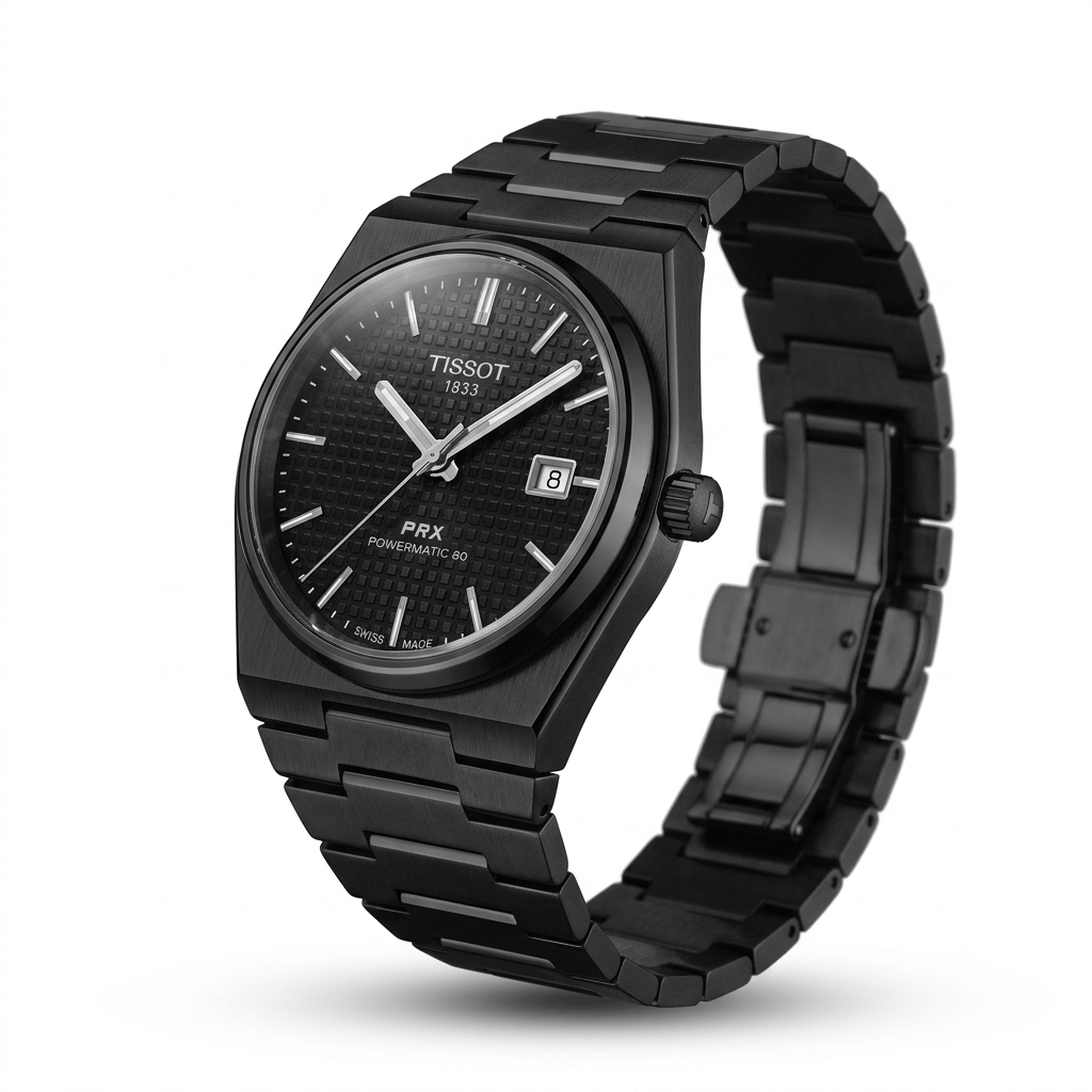Black Stainless Steel Quartz Watch with Textured Dial
