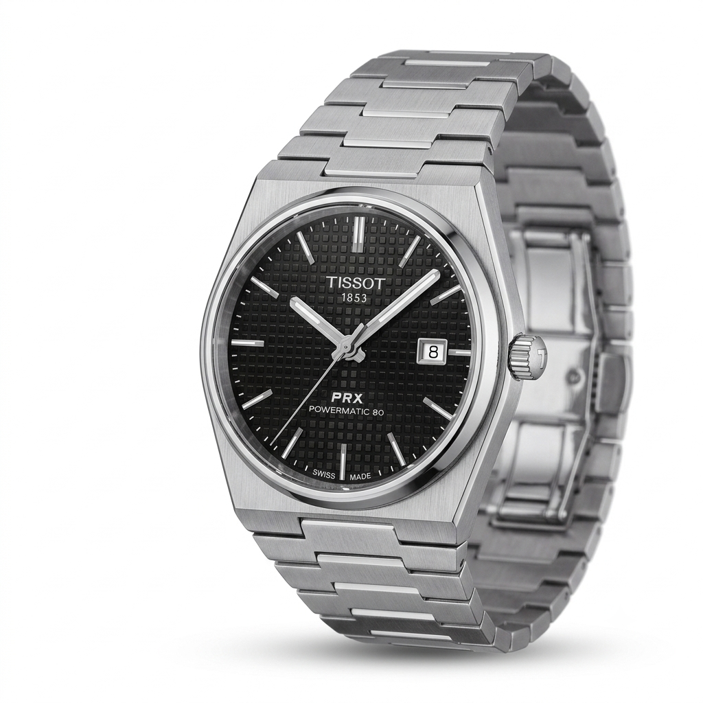 Silver Stainless Steel quartz Watch with Black Textured Dial