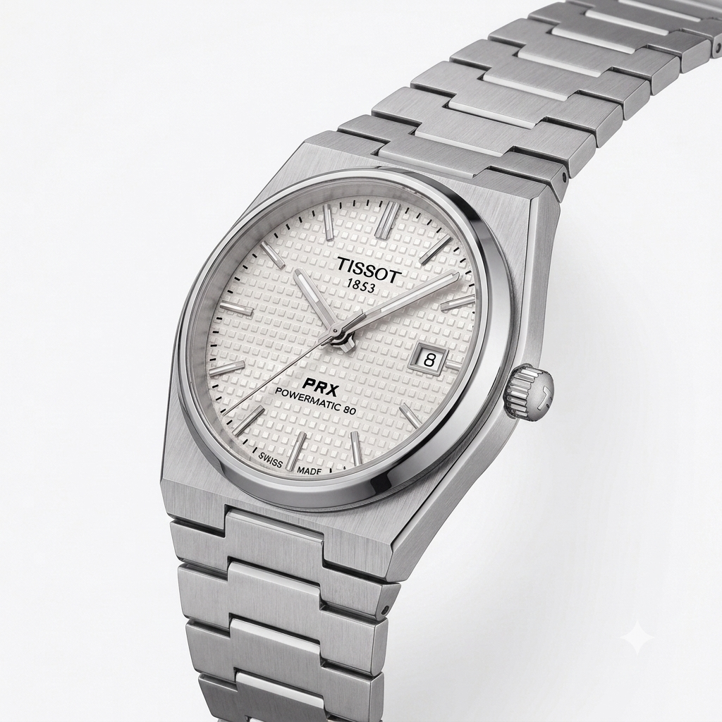 Silver Stainless Steel Quartz Watch with White Textured Dial