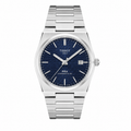 Silver Stainless Steel Quartz Watch with Deep Blue Sunray Dial