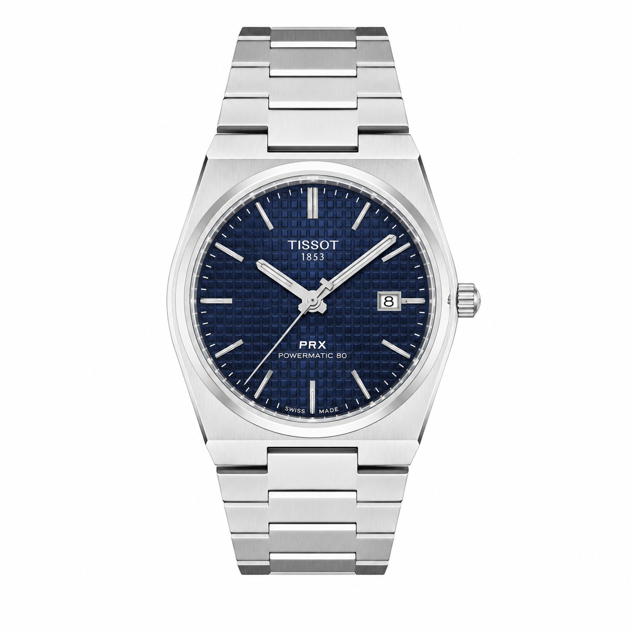 Silver Stainless Steel Quartz Watch with Deep Blue Sunray Dial