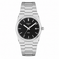 Silver Stainless Steel quartz Watch with Black Textured Dial