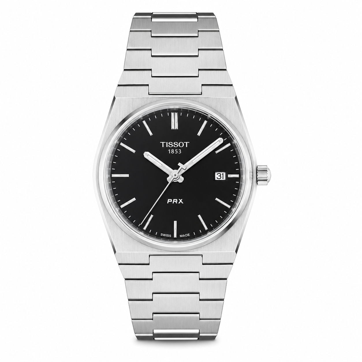 Silver Stainless Steel quartz Watch with Black Textured Dial