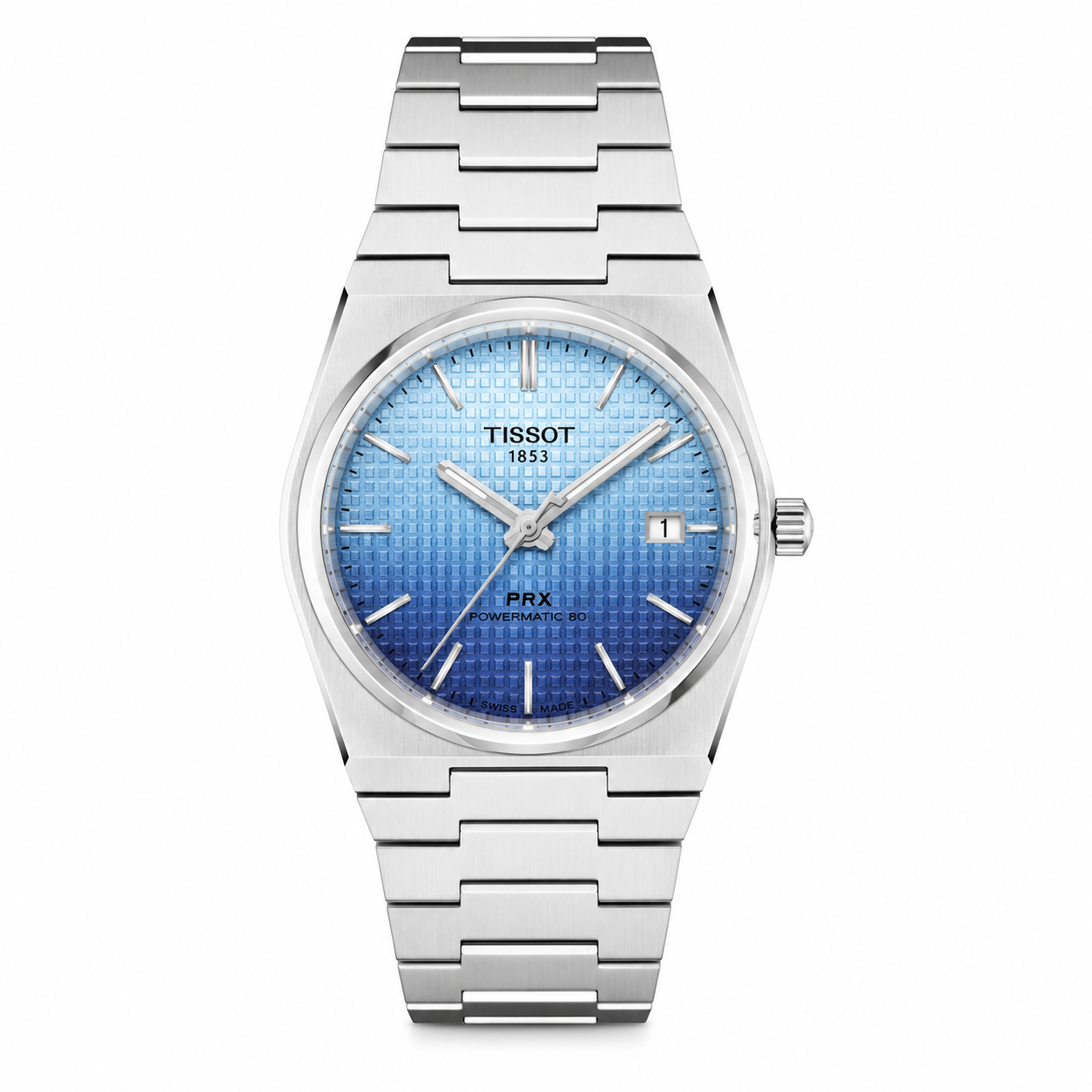 Silver Stainless Steel quartz Watch with Ice Blue Textured Dial