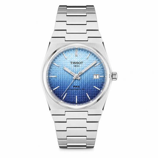 Silver Stainless Steel quartz Watch with Ice Blue Textured Dial