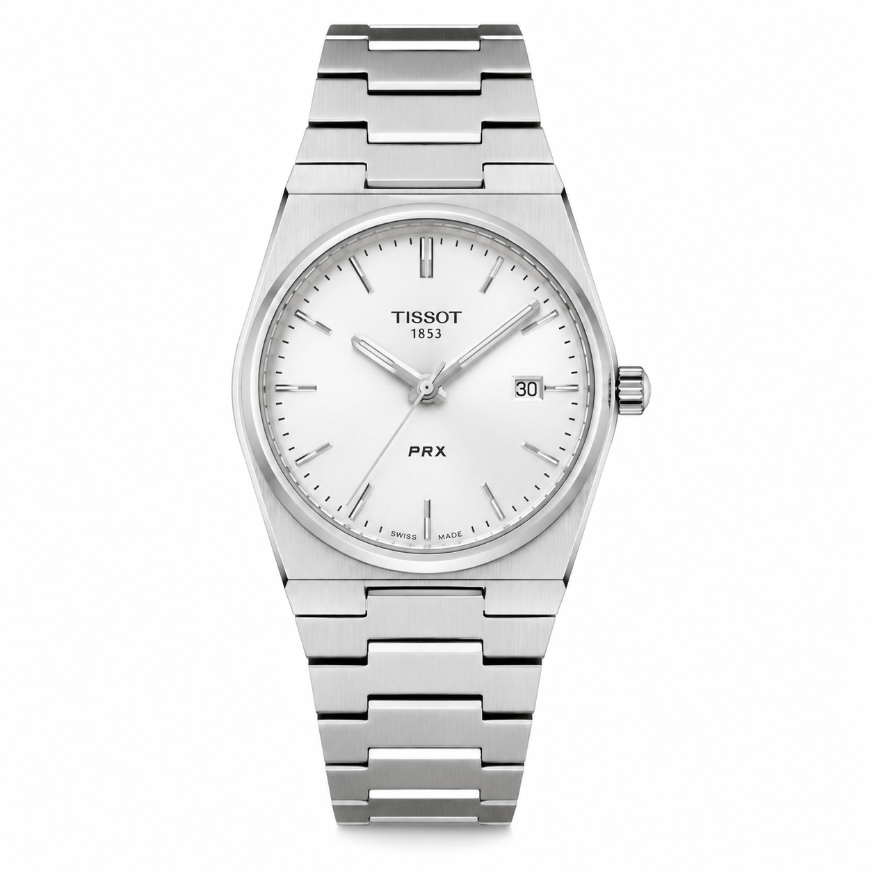 Silver Stainless Steel Quartz Watch with White Textured Dial
