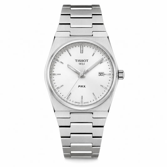 Silver Stainless Steel Quartz Watch with White Textured Dial