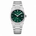 Silver Stainless Steel Quartz Watch with Emerald Green Textured Dial