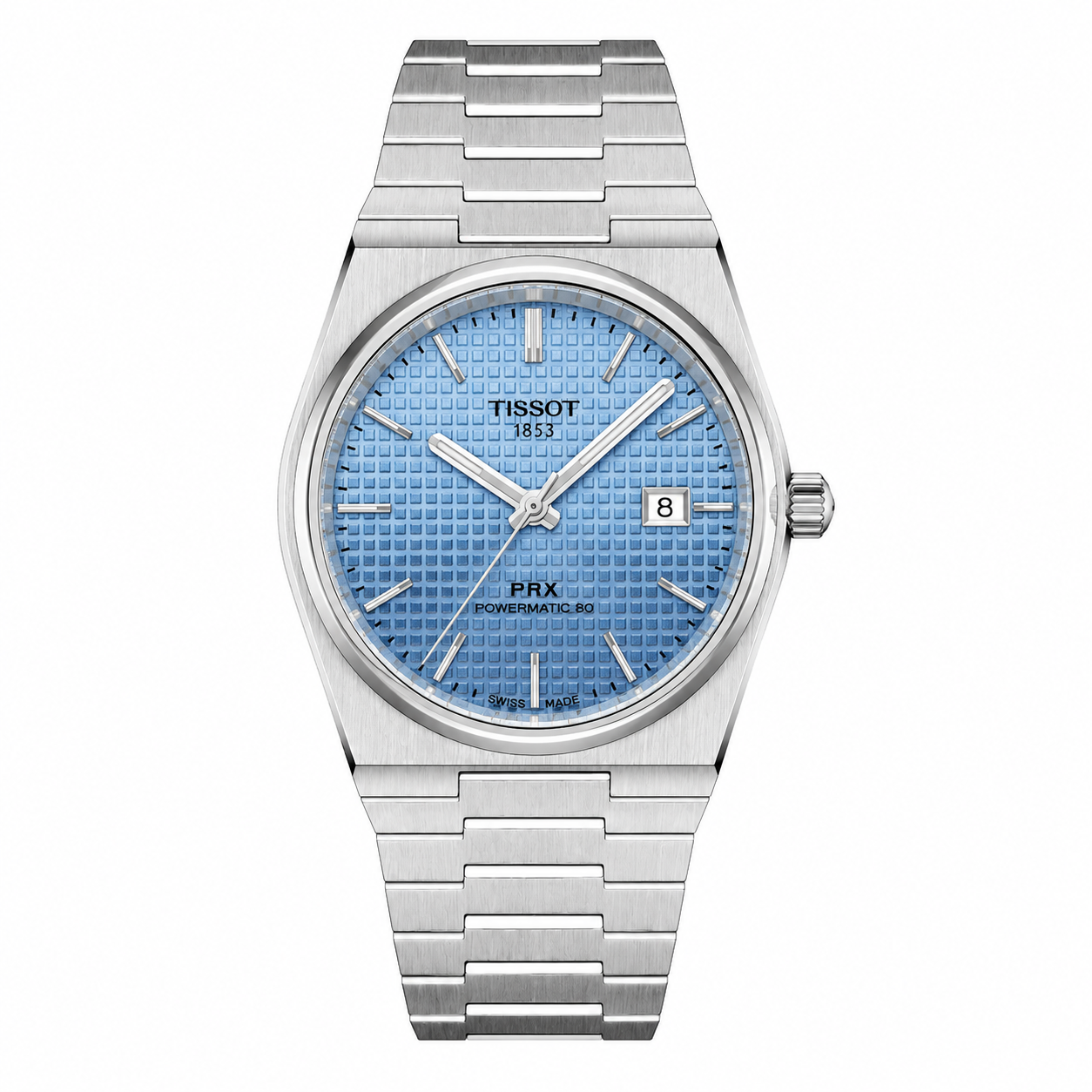 Silver Stainless Steel quartz Watch with Ice Blue Textured Dial