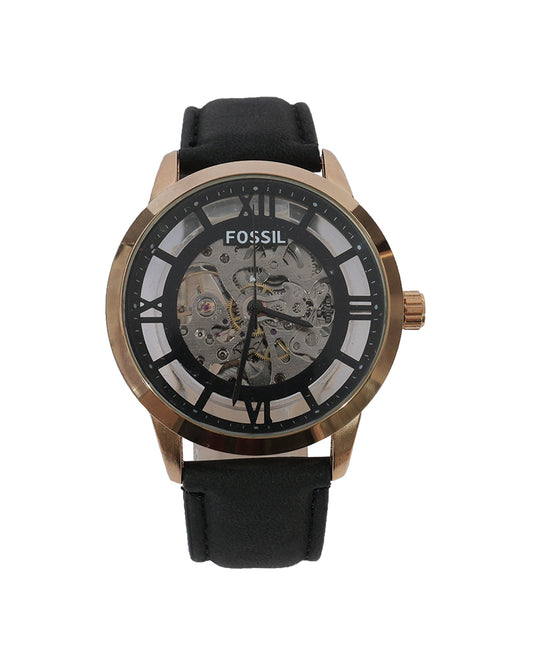 Royal Eclipse Skeleton Automatic Watch – Rose Gold Case & Black Leather Strap