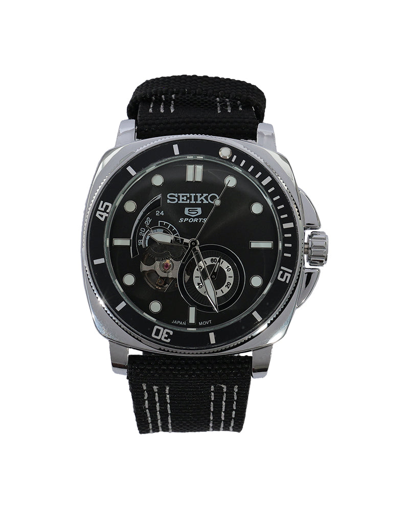 Midnight Diver Open-Heart Automatic Watch – Black Dial & Premium Canvas Strap