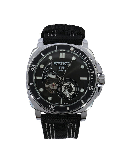 Midnight Diver Open-Heart Automatic Watch – Black Dial & Premium Canvas Strap