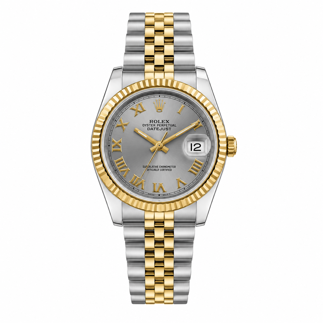 Classic Two-Tone Luxury Date Watch with Silver Sunburst Dial