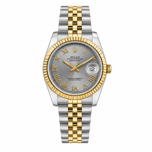 Classic Two-Tone Luxury Date Watch with Silver Sunburst Dial