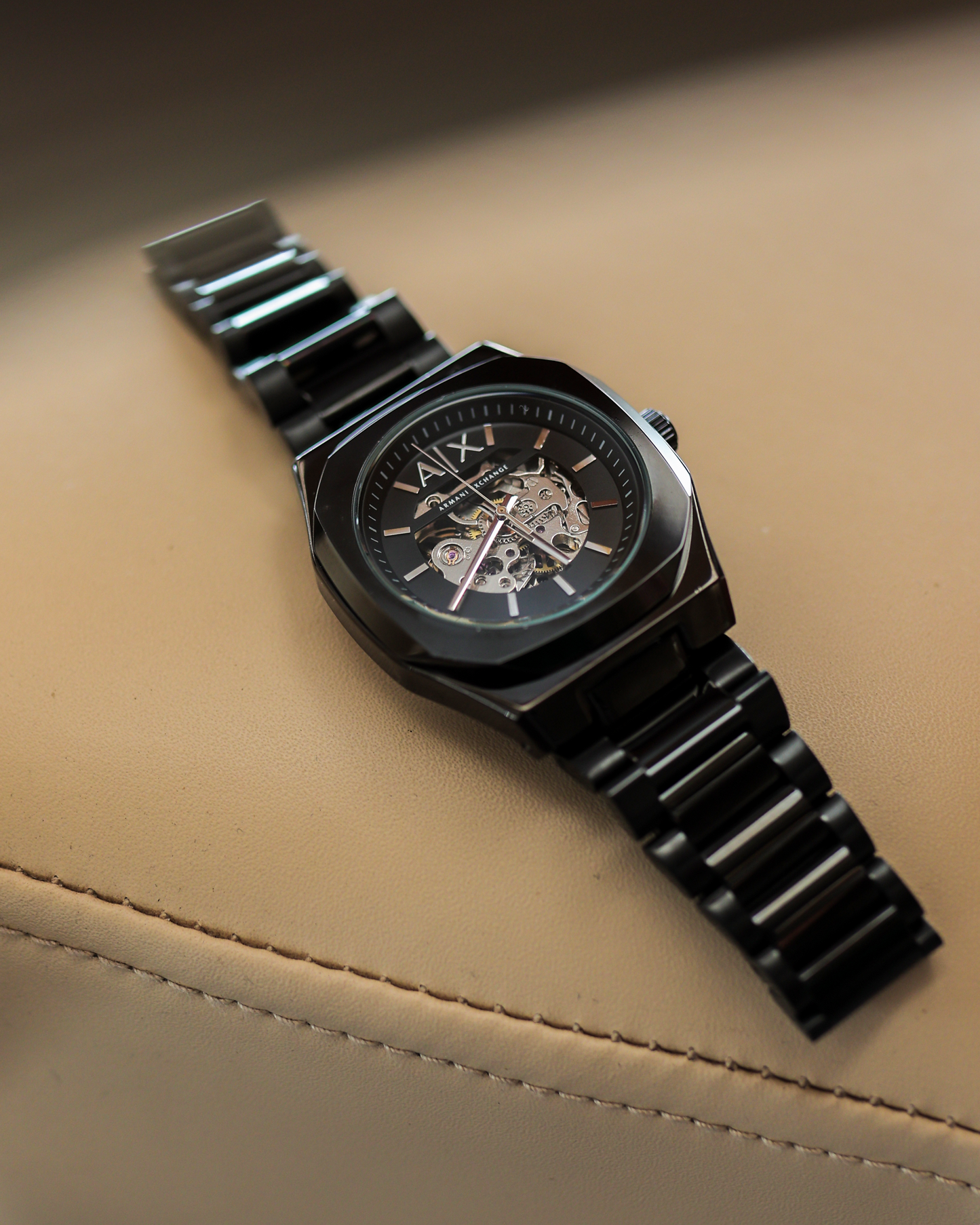 Obsidian Skeleton Automatic Watch – Matte Black Steel Edition