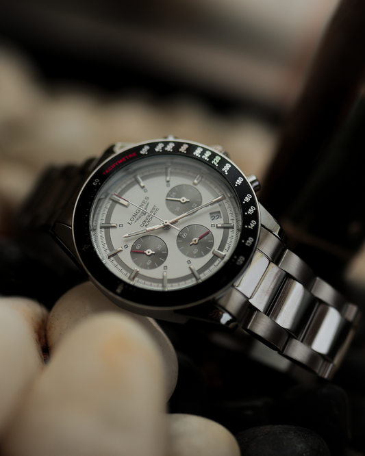 Polar Velocity Chronograph Watch – White Panda Dial & Black Tachymeter Bezel Stainless Steel Edition