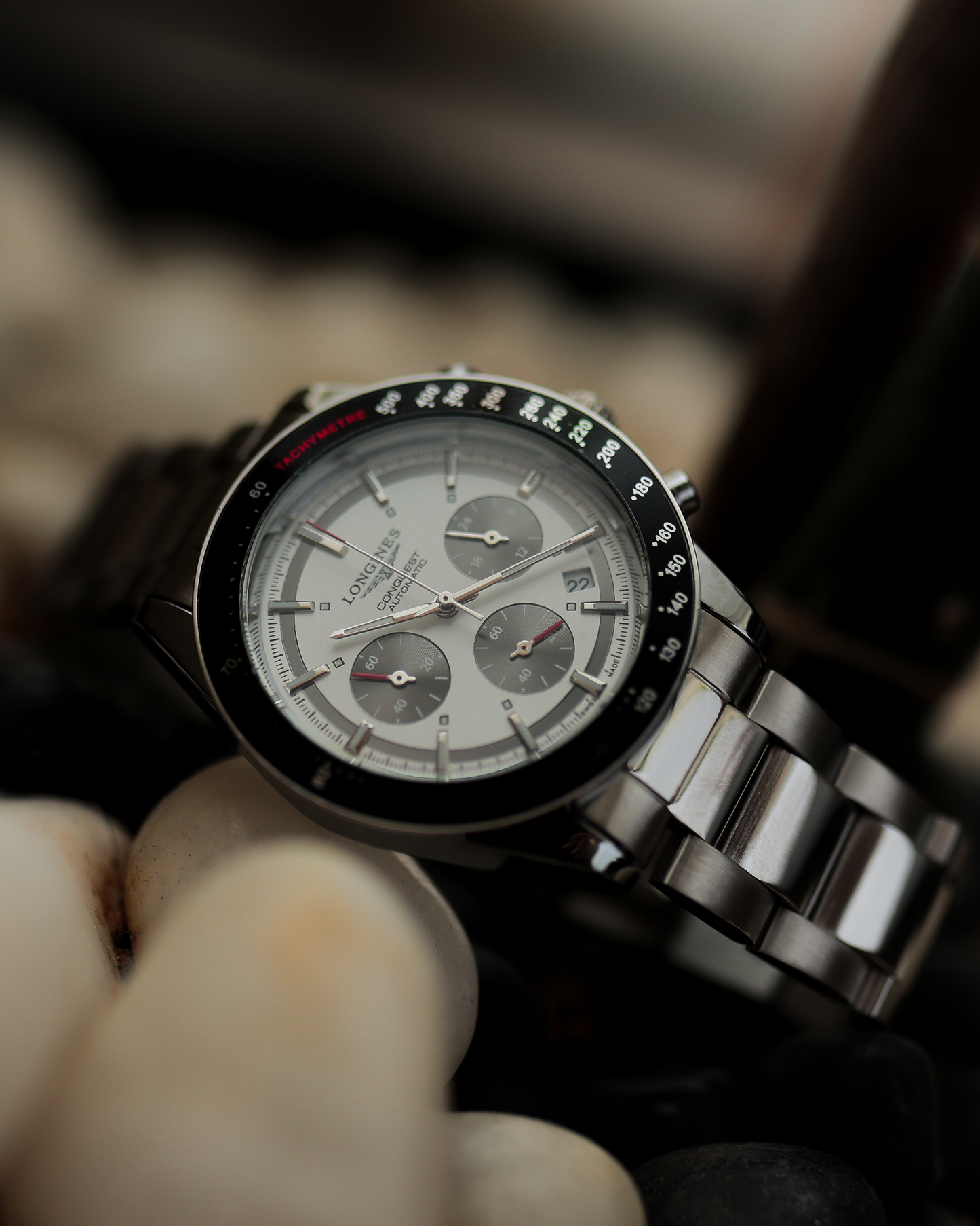 Polar Velocity Chronograph Watch – White Panda Dial & Black Tachymeter Bezel Stainless Steel Edition