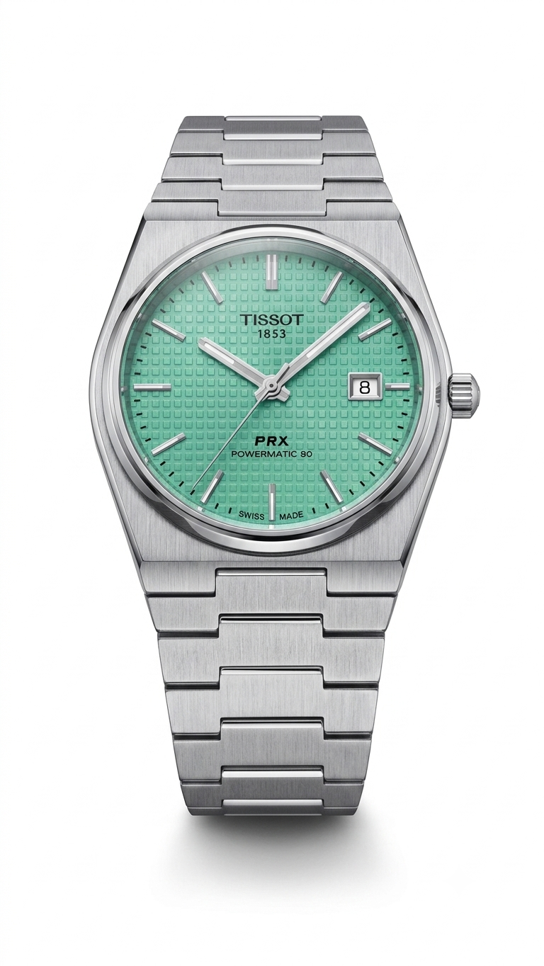 Silver Stainless Steel Automatic Watch with green Textured Dial
