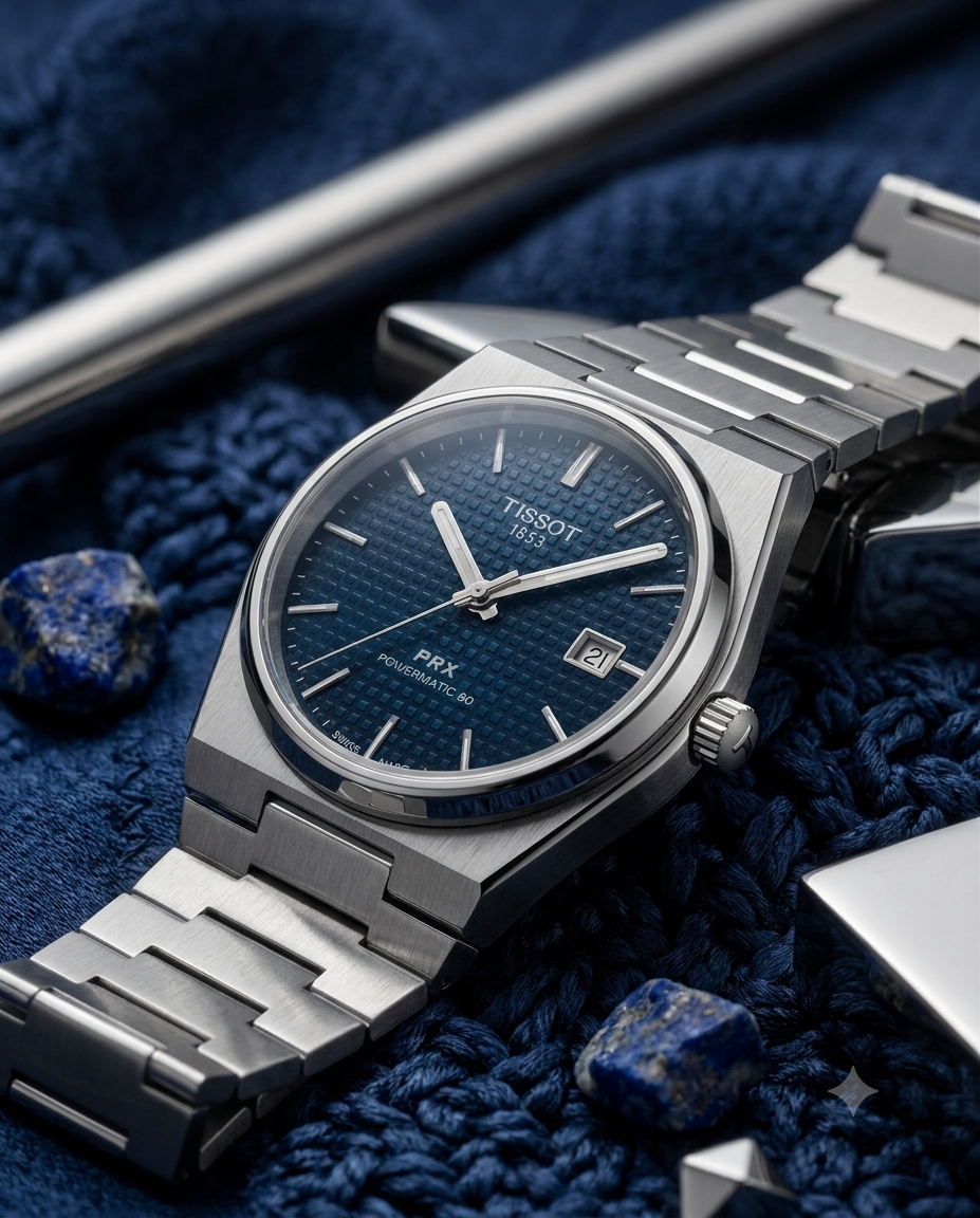 Silver Stainless Steel automatic Watch with Deep Blue Sunray Dial