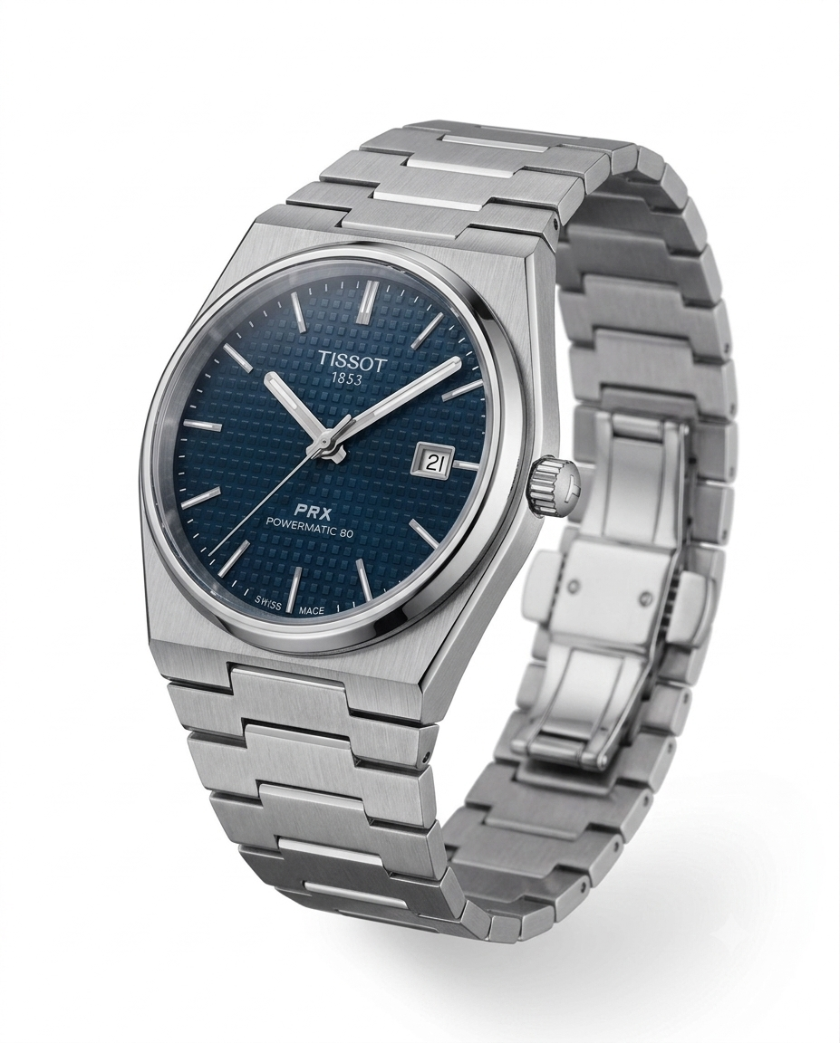 Silver Stainless Steel automatic Watch with Deep Blue Sunray Dial