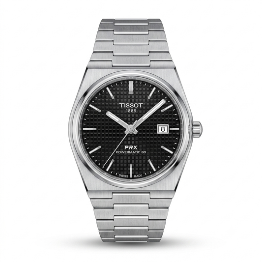 Silver Stainless Steel Automatic Watch with Black Textured Dial