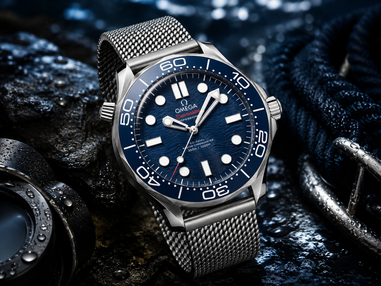Ocean Blue Mesh Strap Diver Watch – Premium Stainless Steel Luxury Timepiece