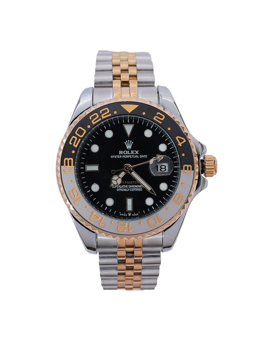 Sovereign Voyager GMT Watch – Black Dial, Dual-Tone Steel Bracelet & Gold Bezel