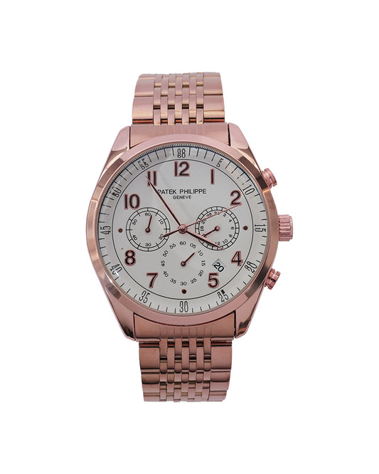 Rose Regent Chronograph Watch – Rose Gold Stainless Steel Bracelet & Ivory Dial Edition
