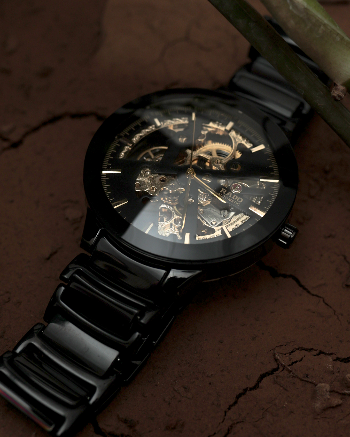 Obsidian Monarch Skeleton Automatic Watch – Black Ceramic Bracelet & Open-Heart Mechanical Dial