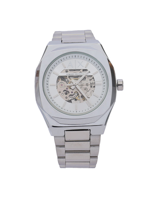 Arctic Royale Skeleton Automatic Watch – Ice White Open-Heart Dial & Stainless Steel Bracelet Edition