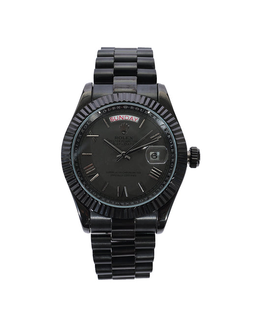Obsidian Sovereign Day-Date Watch – All Black Stainless Steel Bracelet & Stealth Dial Edition