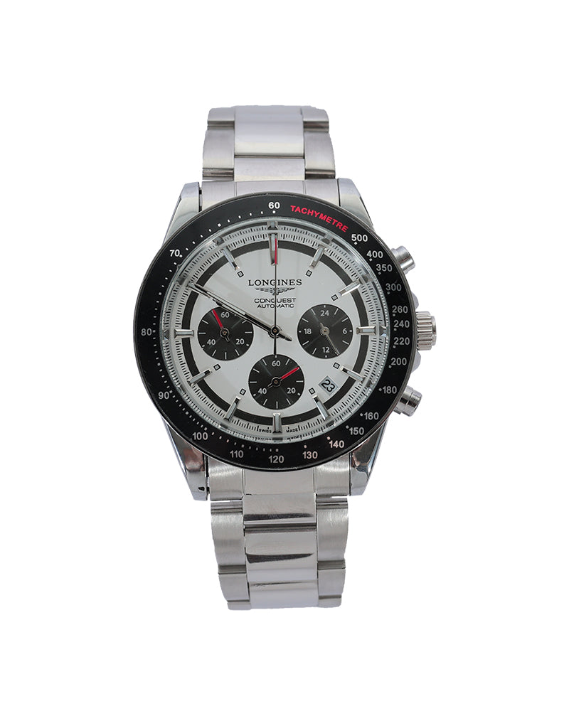 Polar Velocity Chronograph Watch – White Panda Dial & Black Tachymeter Bezel Stainless Steel Edition